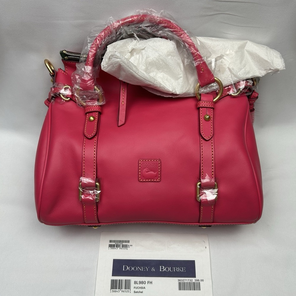 NWT Dooney Bourke 8L980 Large Florentine Leather Satchel Fuchsia Pink Purse Bag